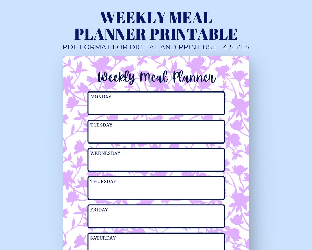 Floral Meal Planner Printable and Digital File - Etsy