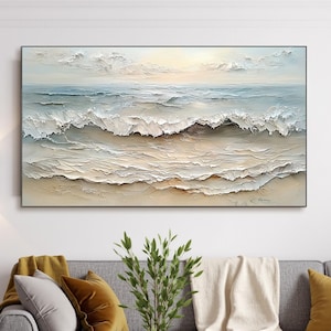 Textured Ocean Wave Oil Painting on Canvas, Modern Seascape Wall Art