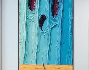 Blue Sports Canvas Art Abstract Moving Oil Painting Thick Textured Wall Decor Modern Living Room Artwork Unique Birthday Gift for Him