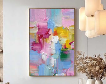 Colorful Abstract Painting, Large Textured Impasto Wall Art, Modern Pastel Artwork for Living Room, Original Contemporary Canvas Art