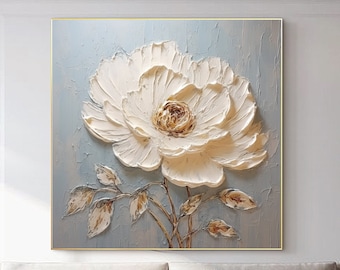 Textured Floral Oil Painting on Canvas, Large Abstract Wall Art