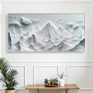 Large Original Landscape Oil Painting On Canvas,Luxury Wall Art,Abstract Texture White Snow Mountain Painting,Winter Decor,Modern Home Decor