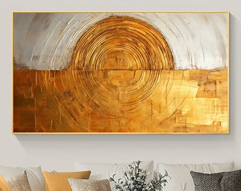 Original Gold Kreis Ölgemälde auf Leinwand, große Wandkunst, abstrakte Textur Wandkunst minimalistische Kunst individuelle Malerei moderne Wohnzimmer Kunst