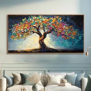 Large Original Blossom Tree Oil Painting, Vibrant Abstract Texture Colorful Tree Art, Luxury Wall Art,High-end Home Decor, Living Room Decor