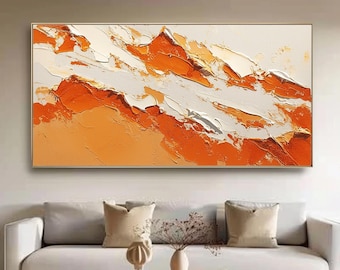 Abstract Textured Painting, Orange Acrylic Art, Modern Home Decor