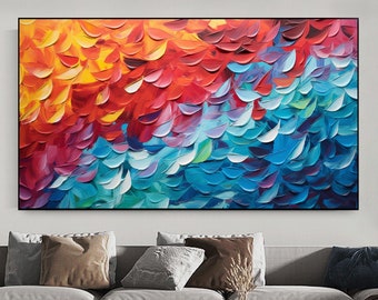 Textured Oil Painting on Canvas, Large Abstract Floral Wall Art, Modern Home Decor