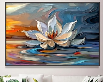 3D Textured Abstract Floral Wall Art, Texture Painting on Canvas, Modern Lotus Office Decoration, Unique Anniversary Art Gift