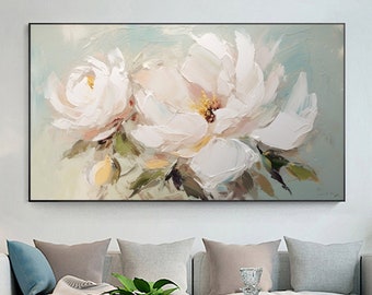Large White Flower Oil Painting on Canvas, Canvas Wall Art Original ...
