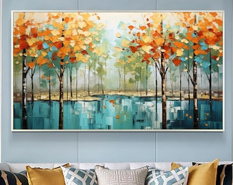 Abstract Forest Oil Painting on Canvas, Large Wall Art Original Tree Landscape Art Custom Painting Modern Living Room Decor Handmade Gift