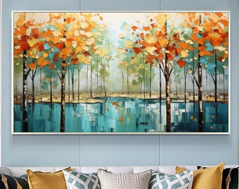 Abstract Forest Oil Painting on Canvas, Large Wall Art Original Tree Landscape Art Custom Painting Modern Living Room Decor Handmade Gift