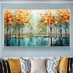Abstract Forest Oil Painting on Canvas, Large Wall Art Original Tree Landscape Art Custom Painting Modern Living Room Decor Handmade Gift