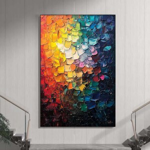 Großes abstraktes pastoses Gemälde auf Leinwand, Originalgemälde, Spachtel, buntes Kunstwerk, Boho Wanddekor, Wohnzimmerdekor