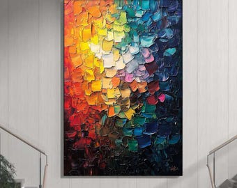 Großes abstraktes Impasto-Gemälde auf Leinwand, buntes strukturiertes Palettenmesser-Kunst