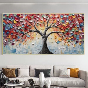 Abstract Colorful Tree of Life Oil Painting on Canvas, Large Wall Art Original Minimalist Art Custom Painting Boho Living Room Home Decor