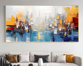 Textured Ocean Oil Painting on Canvas, Abstract Colorful Wall Art