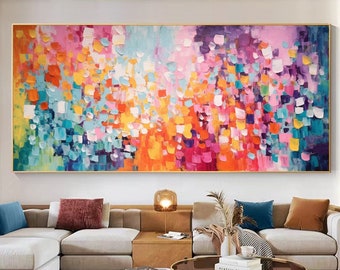 Abstract Colorful Block Oil Painting on Canvas, Large Wall Art Custom Painting, Original Modern Minimalist Art Boho Living Room Home Decor
