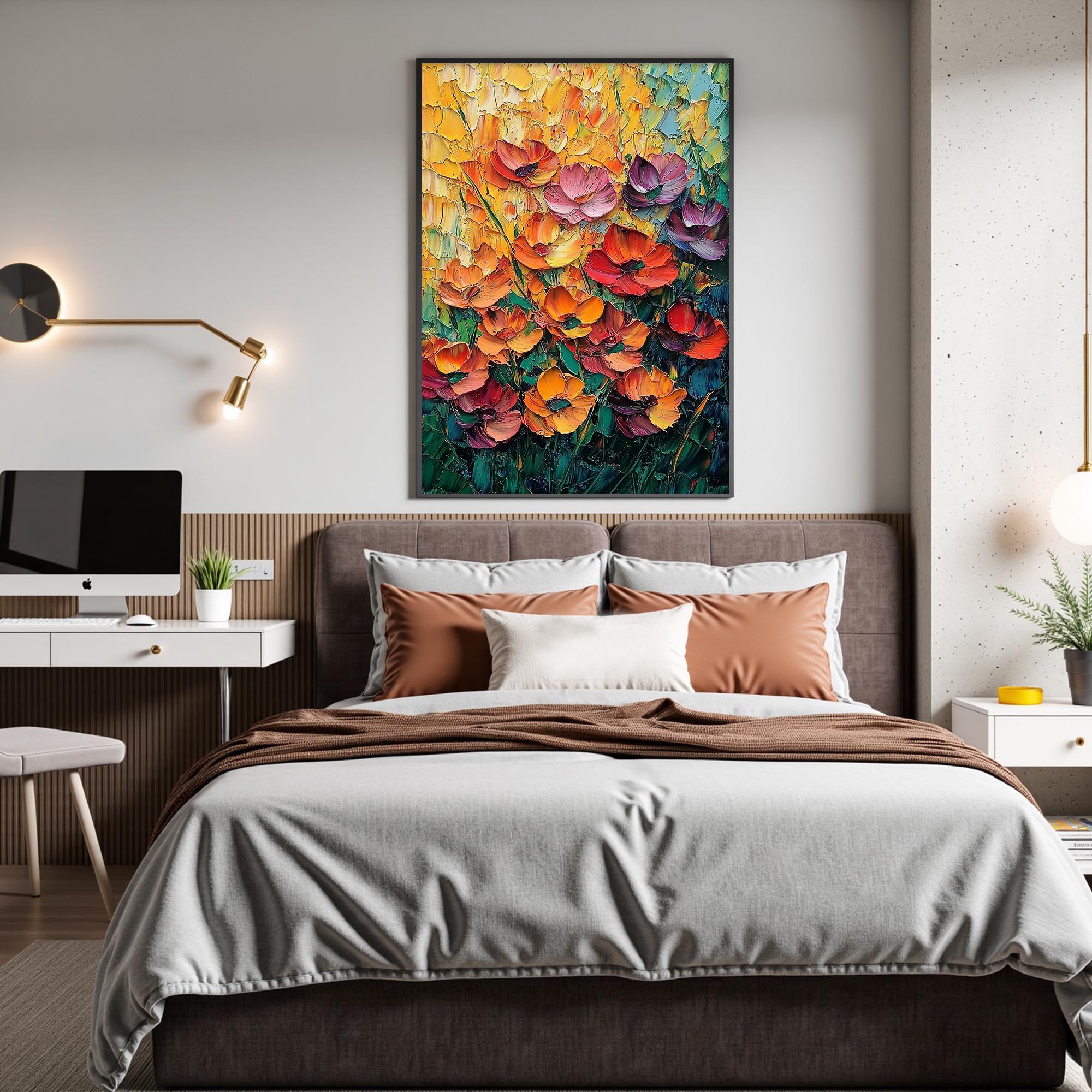 Textured Floral Oil Painting on Canvas, Abstract Orange Flower Art - Etsy