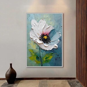 Large White Flower Oil Painting on Canvas, Hand Painted 3D Heavy Impasto Floral Wall Art, Modern Bloom Decor, Unique Housewarming Gift Idea