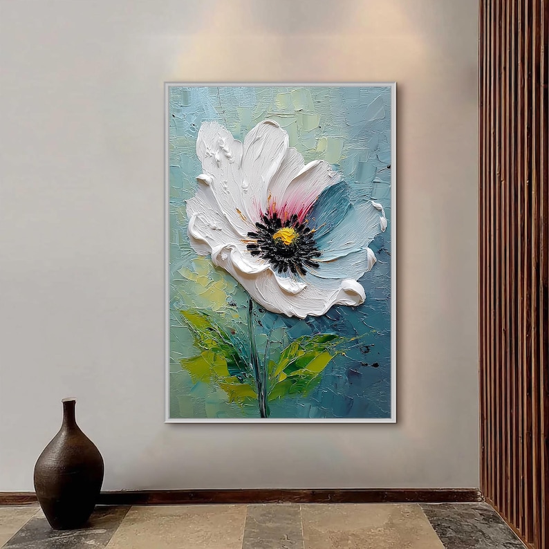 Large White Flower Oil Painting on Canvas, Hand Painted 3D Heavy Impasto Floral Wall Art, Modern Bloom Decor, Unique Housewarming Gift Idea