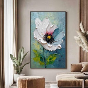 Large White Flower Oil Painting on Canvas, Hand Painted 3D Heavy Impasto Floral Wall Art, Modern Bloom Decor, Unique Housewarming Gift Idea