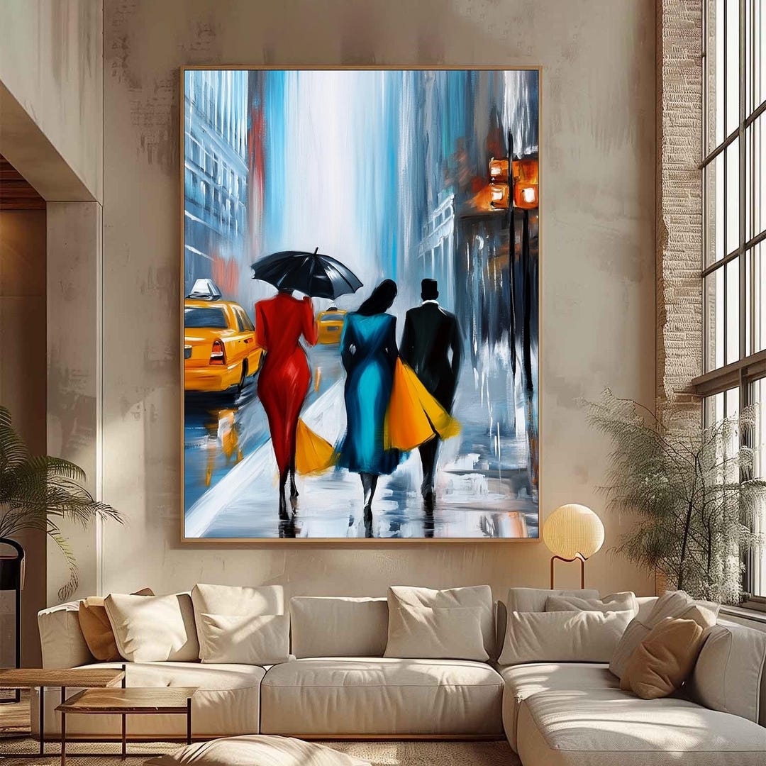 Rainy Day City Oil Painting on Canvas,palette Knife Art,rainy Street ...