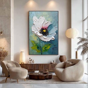 Large White Flower Oil Painting on Canvas, Hand Painted 3D Heavy Impasto Floral Wall Art, Modern Bloom Decor, Unique Housewarming Gift Idea