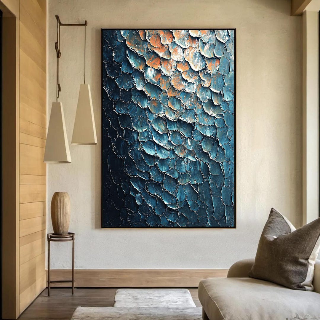 Original Teal Textured Oil Painting on Canvas, Modern Abstract Wall Art ...