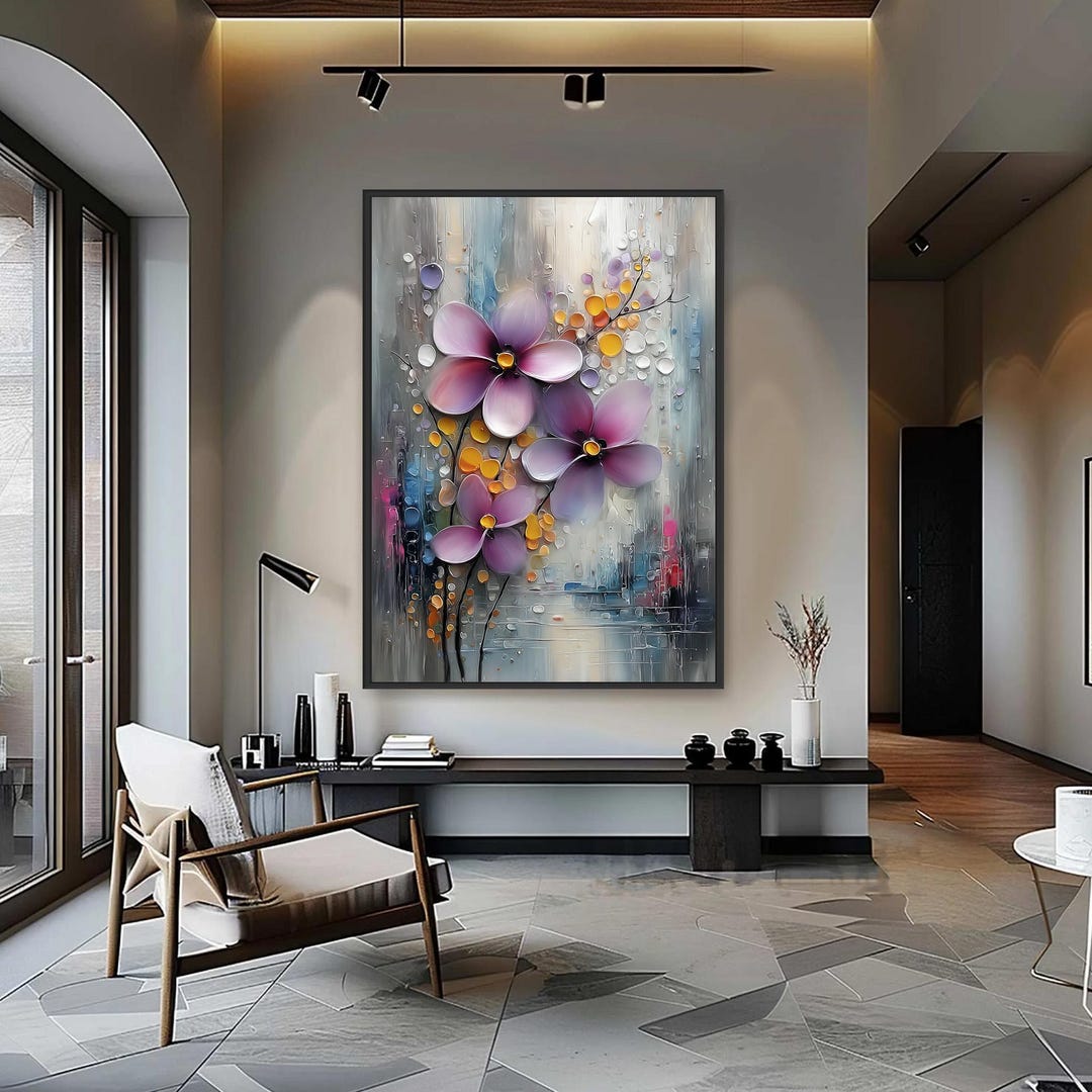 Original Floral Abstract Oil Painting Wall Art, Colorful Textured ...