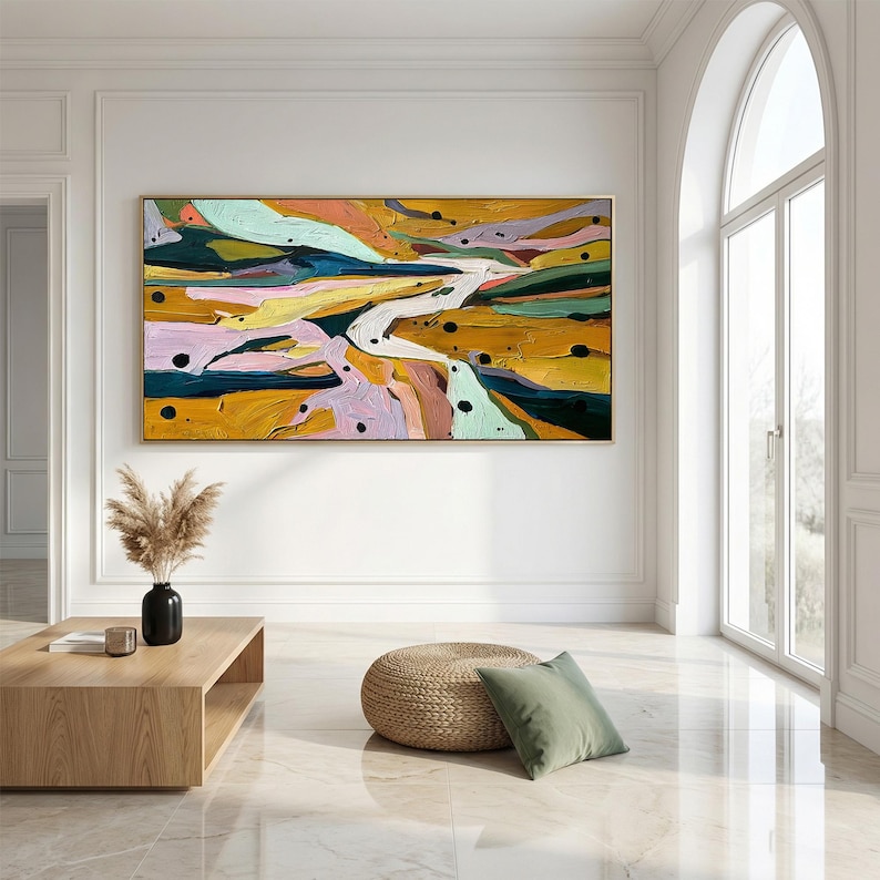 Pastoral Canvas Art Abstract Landscape Oil Painting Thick Textured Wall Decor Modern Living Room Artwork Unique Housewarming Gift