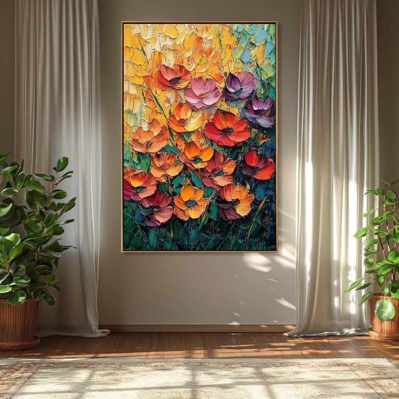 Textured Floral Oil Painting on Canvas, Abstract Orange Flower Art - Etsy
