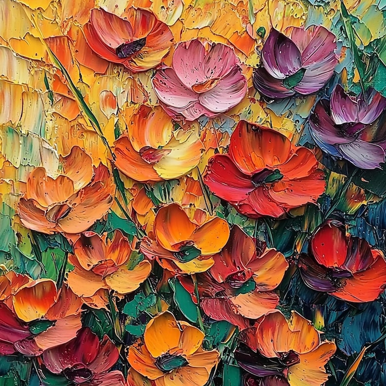Textured Floral Oil Painting on Canvas, Abstract Orange Flower Art - Etsy