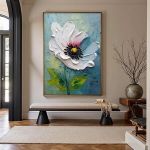 Large White Flower Oil Painting on Canvas, Hand Painted 3D Heavy Impasto Floral Wall Art, Modern Bloom Decor, Unique Housewarming Gift Idea