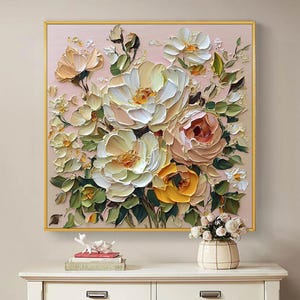 Original Floral Oil Painting On Canvas, Palette Knife Texture, Luxury Wall Art