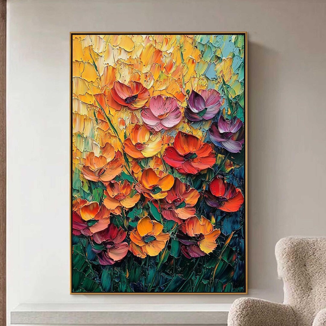 Textured Floral Oil Painting on Canvas, Abstract Orange Flower Art - Etsy