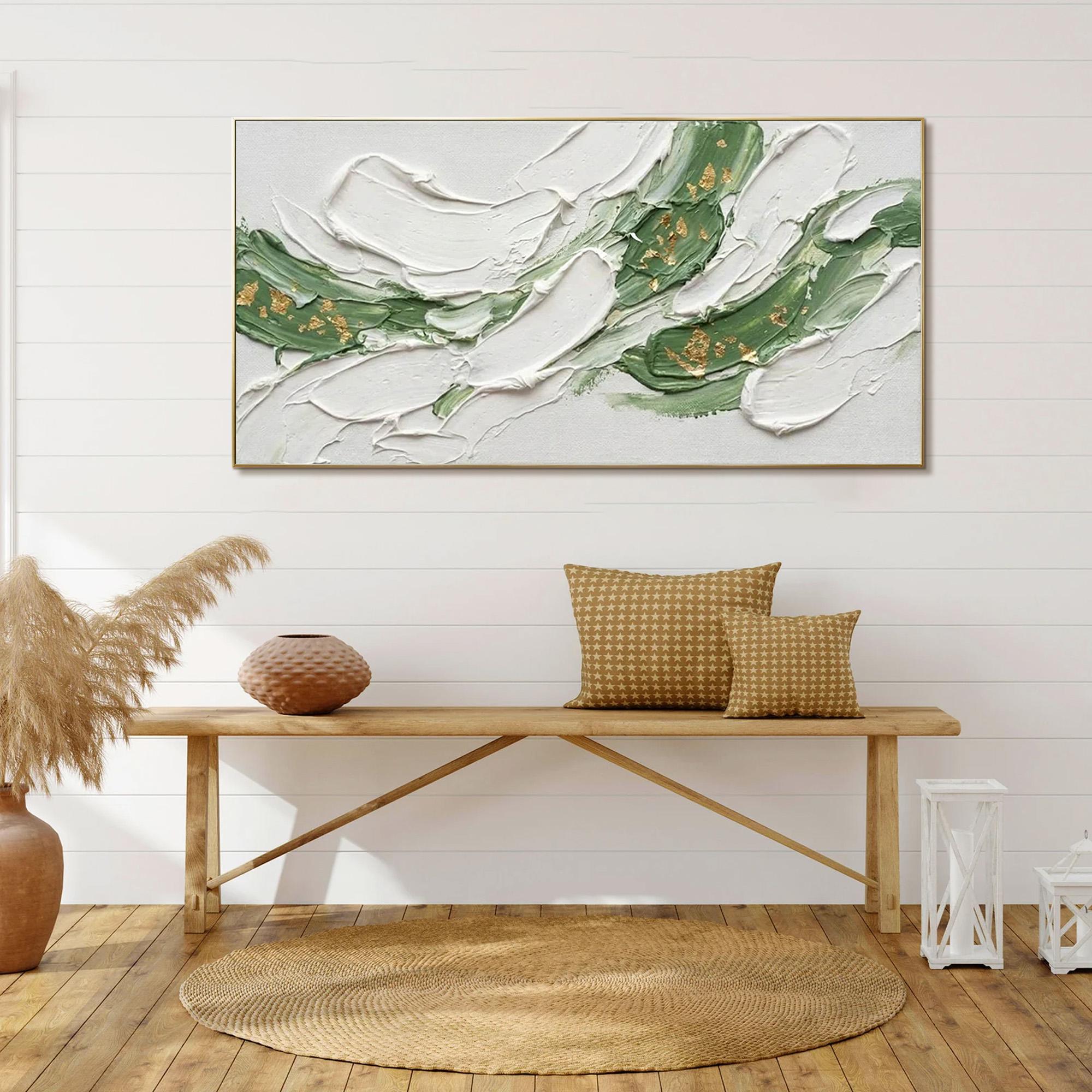 Textured Sage Green & Gold Abstract Painting, Large Modern Canvas Wall ...