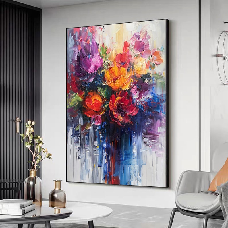 Abstract Floral Oil Painting on Canvas, Textured Flower Wall Art - Etsy