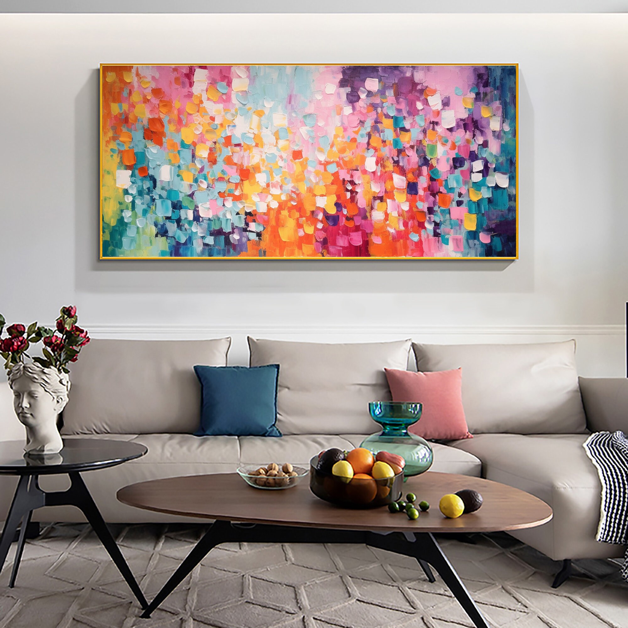 Abstract Colorful Block Oil Painting on Canvas, Large Wall Art Custom ...