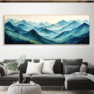 Original Landscape Oil Painting On Canvas, Large Wall Art, Abstract realistic Blue Green Mountain Painting, Summer Decor, Modern Home Decor