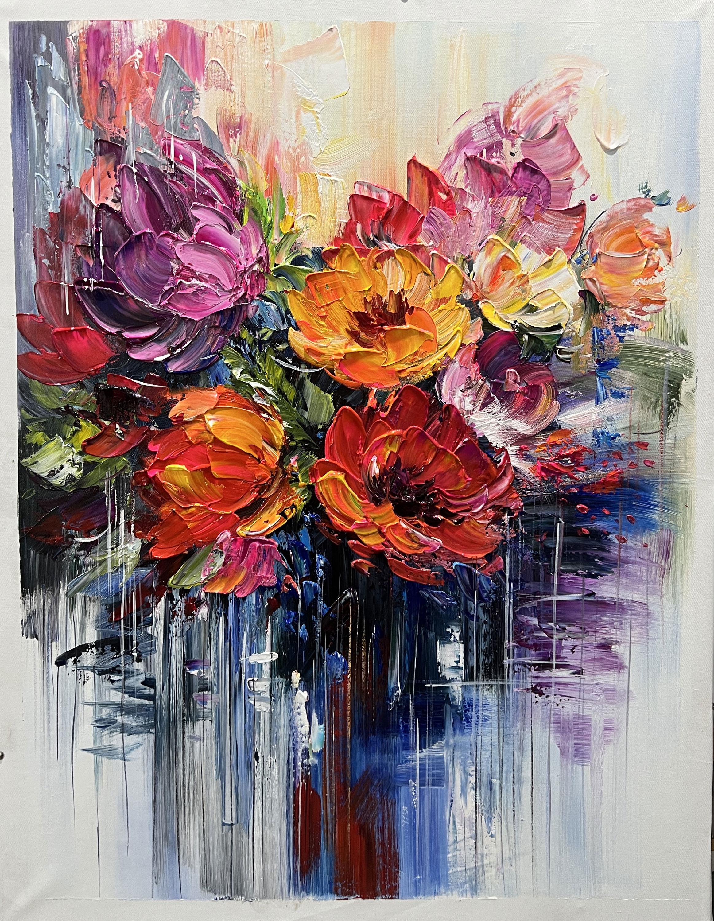 Abstract Floral Oil Painting on Canvas, Textured Flower Wall Art - Etsy