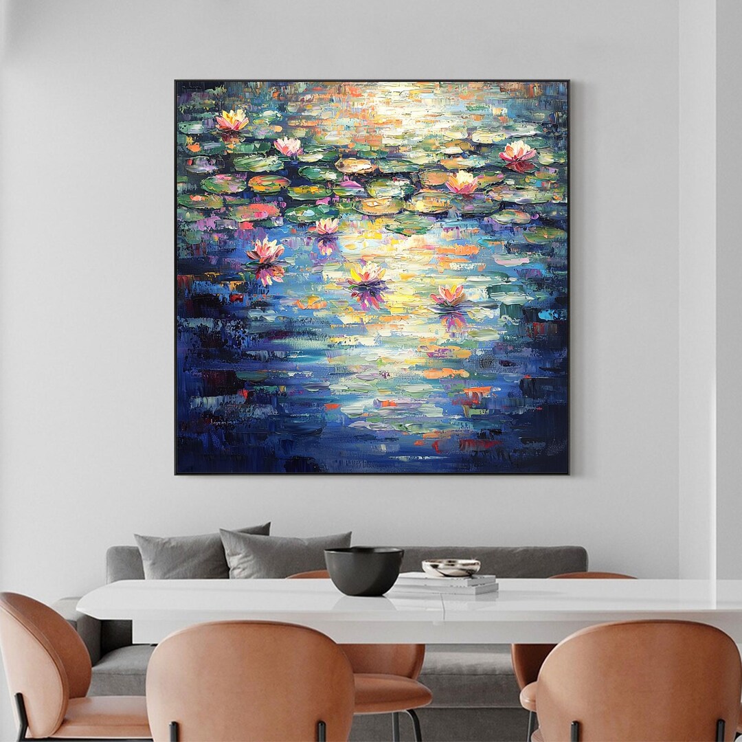 Original Lotus Flower Oil Painting on Canvas, Vibrant Abstract Texture ...