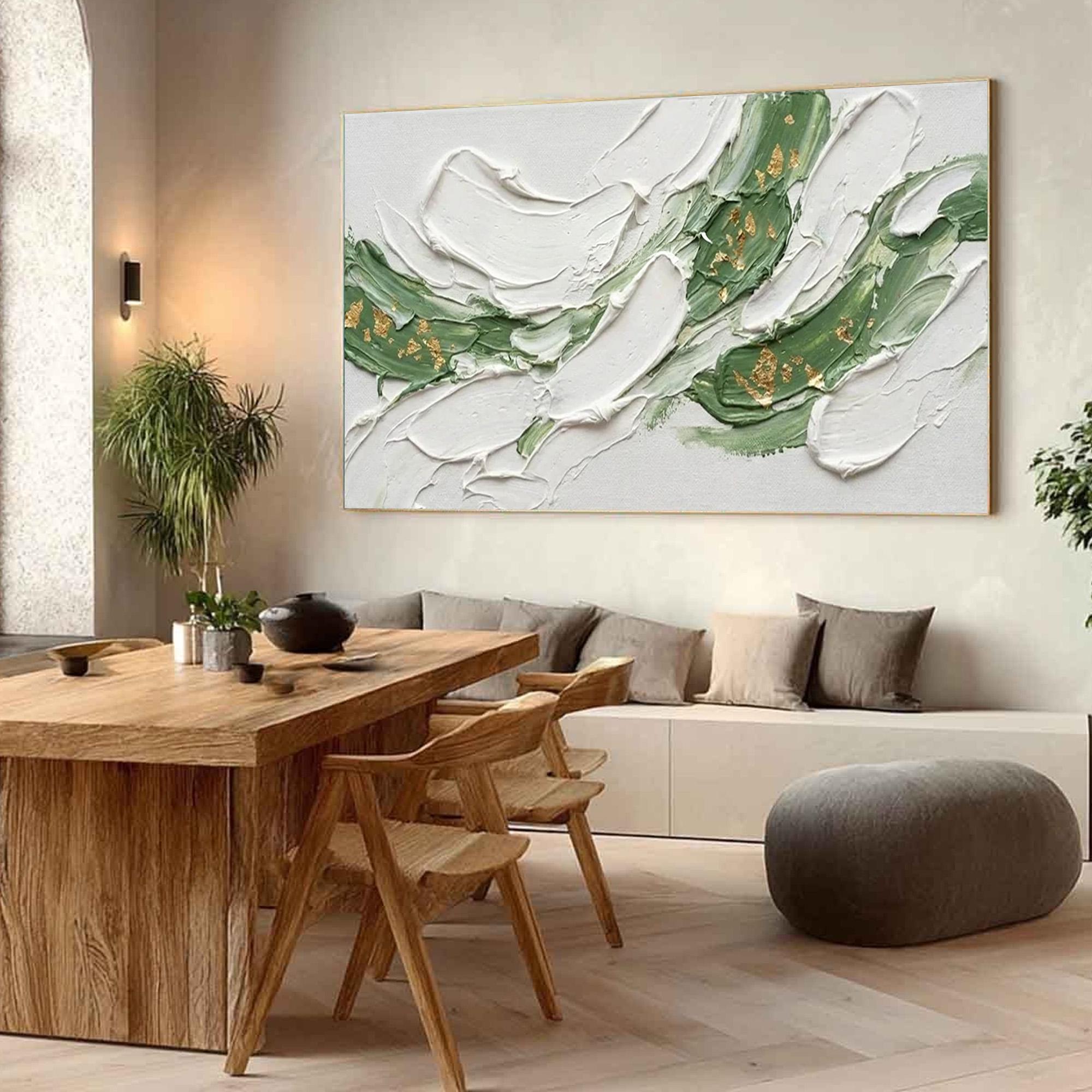Textured Sage Green & Gold Abstract Painting, Large Modern Canvas Wall ...