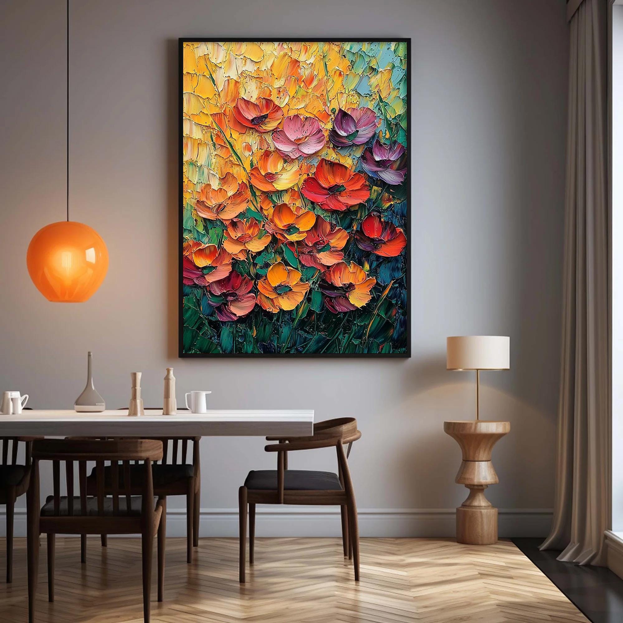 Textured Floral Oil Painting on Canvas, Abstract Orange Flower Art - Etsy