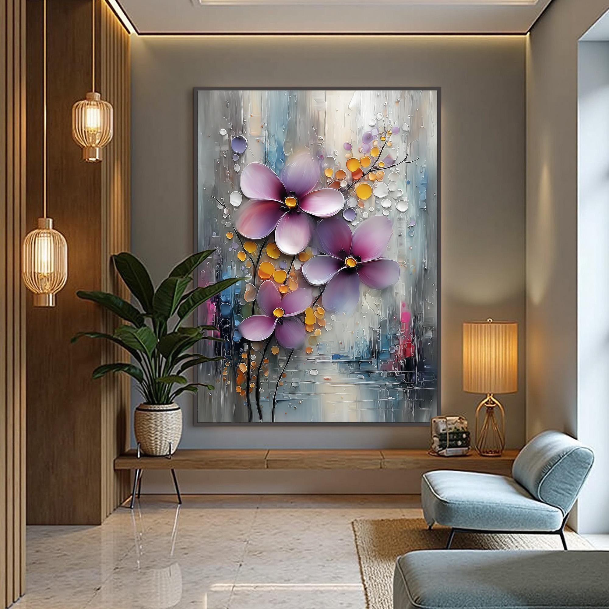 Original Floral Abstract Oil Painting Wall Art, Colorful Textured ...