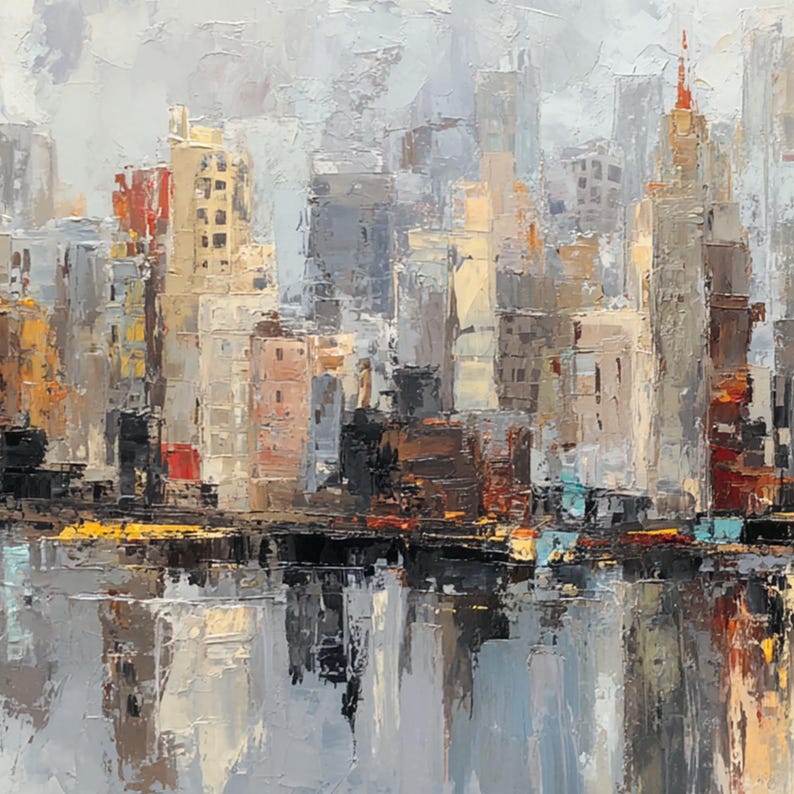 Textured Cityscape Painting On Canvas