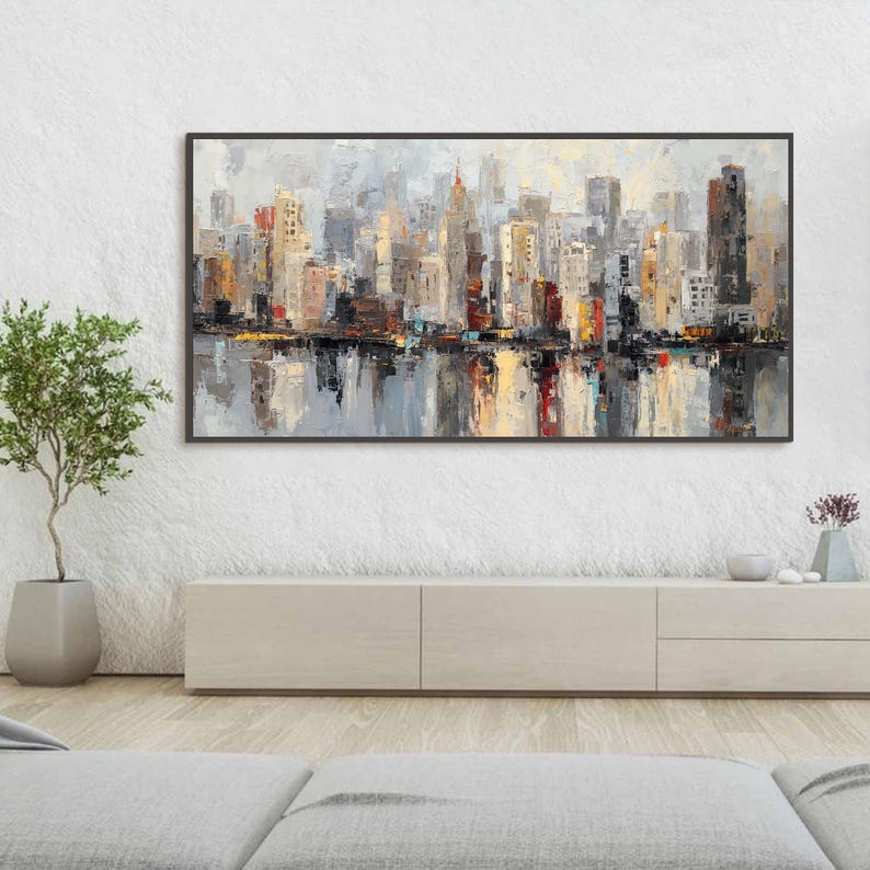 Beautiful view of Textured Cityscape Painting On Canvas