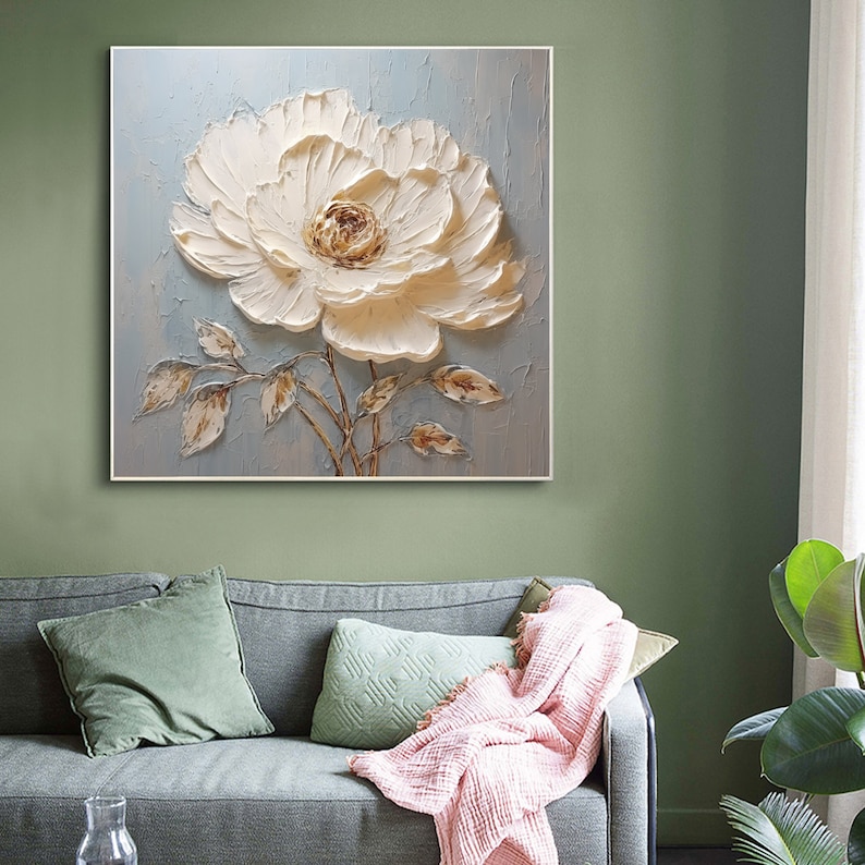 Textured Floral Oil Painting on Canvas, Large Abstract Wall Art - Etsy