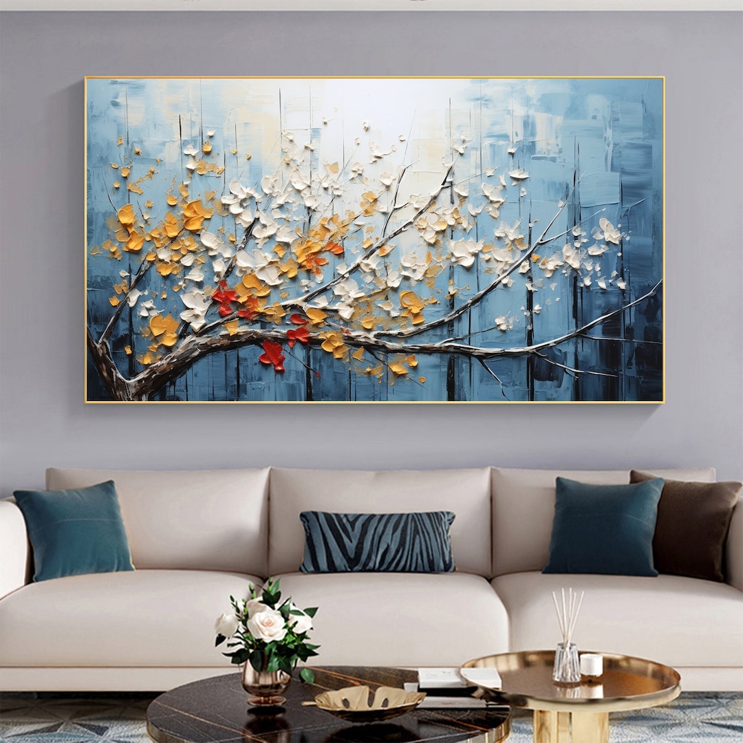 Textured Blossom Tree Oil Painting on Canvas, Large Minimalist Floral ...