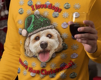 I love dogs more than Christmas! - Bichon Frise Dog Christmas Xmas Jumper Sweater