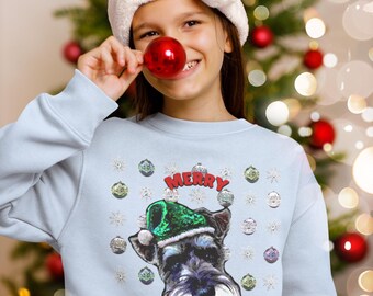 Miniature Schnauzer Dog Christmas Sweatshirt, Holiday Xmas Jumper Sweater, Unisex Crewneck, Gift for Schnauzer Lovers, Dog Owner Apparel