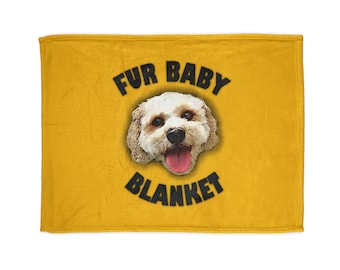 Bichon Frise Dog 'Fur Baby' Blanket (Yellow) - Soft Polyester Pet Blanket Throw